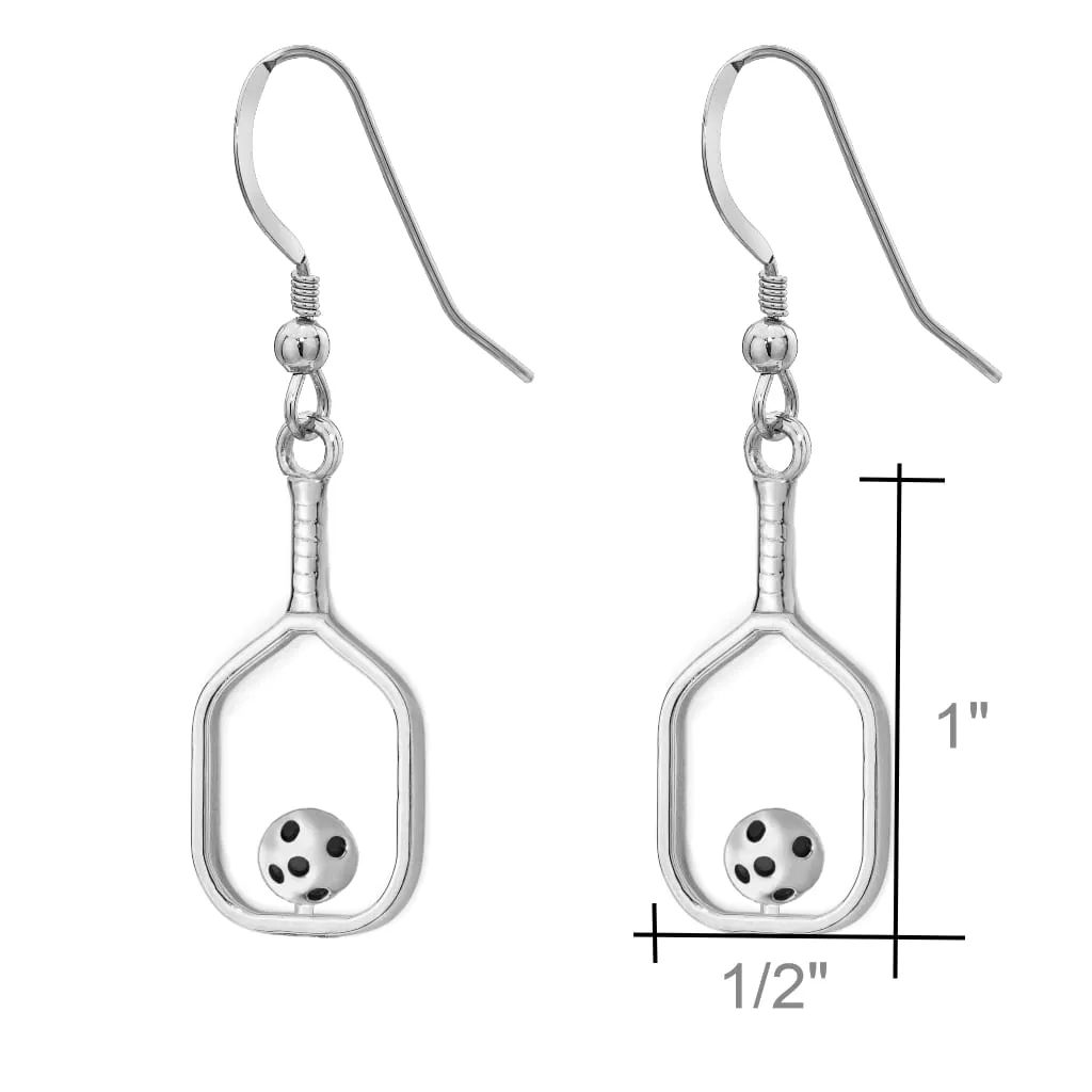 Pickleball Earrings | Open Paddle & Ball in Sterling Silver