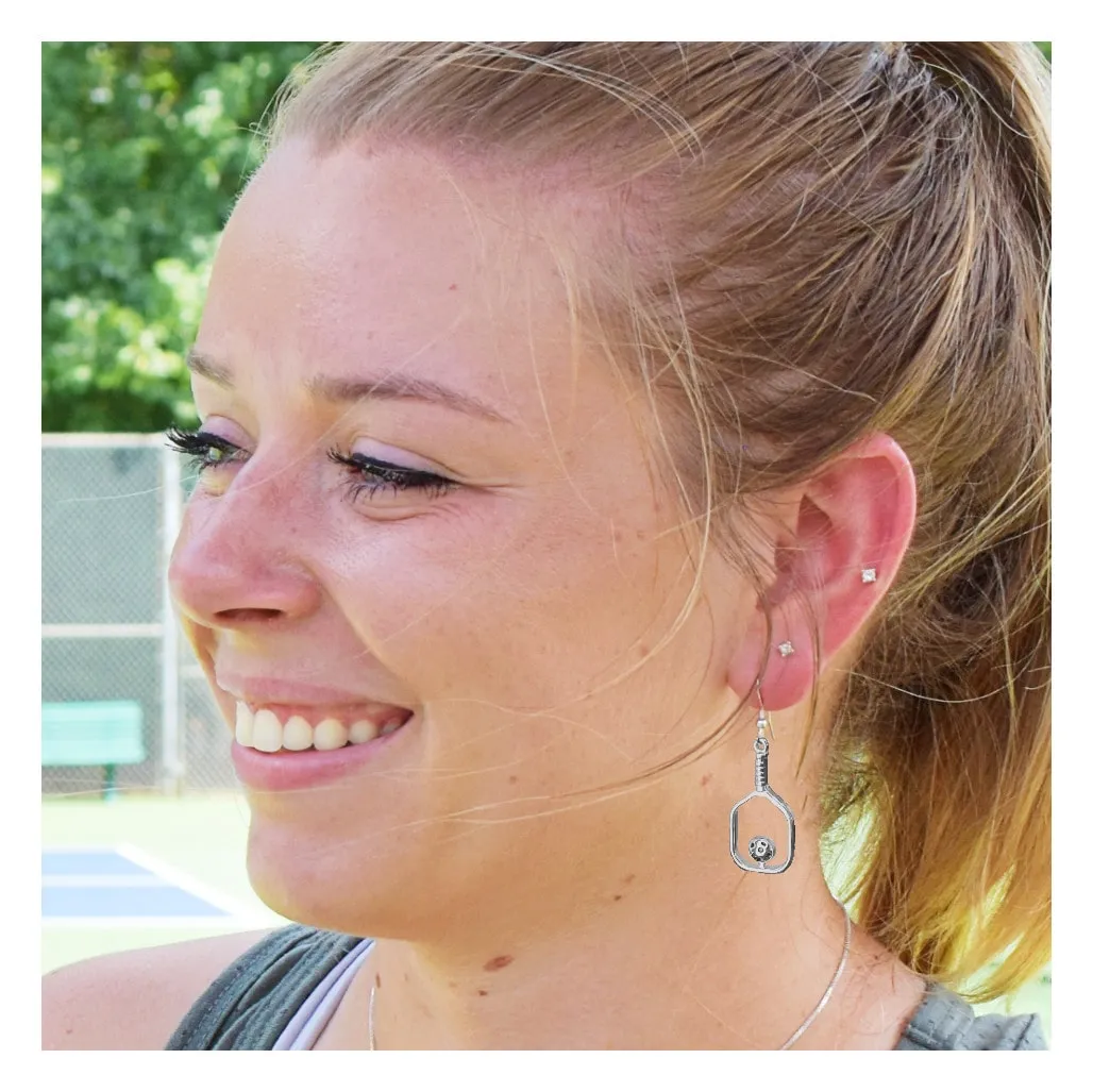 Pickleball Earrings | Open Paddle & Ball in Sterling Silver
