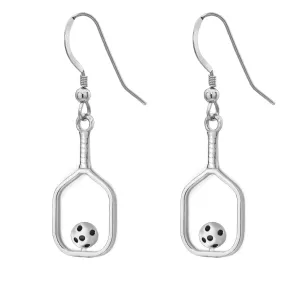 Pickleball Earrings | Open Paddle & Ball in Sterling Silver