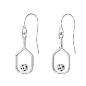 Pickleball Earrings | Open Paddle & Ball in White Gold