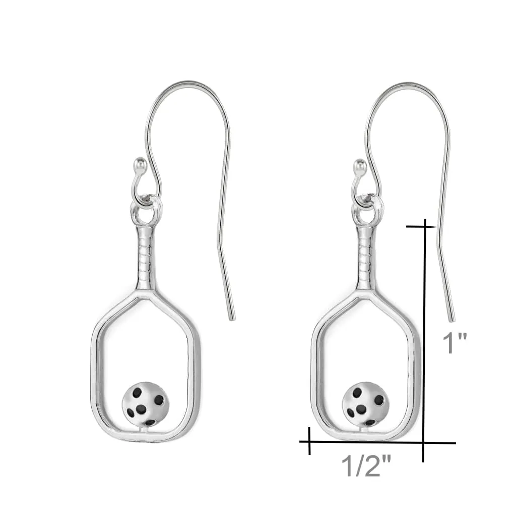 Pickleball Earrings | Open Paddle & Ball in White Gold