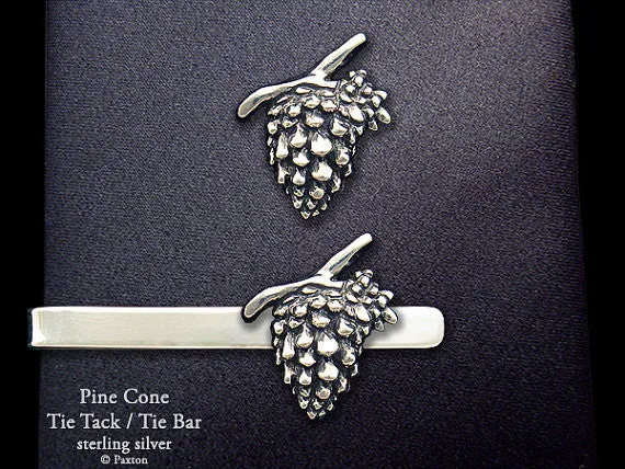 Pine Cone Tie Tack or Pinecone Tie Bar / Tie Clip Sterling Silver