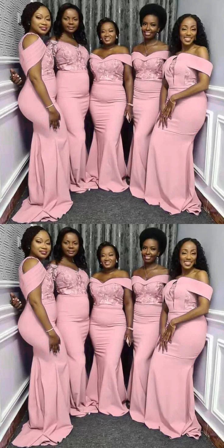 Pink Off Shoulder Sweetheart Mermaid Long Charming Bridesmaid Dresses , BDS0153