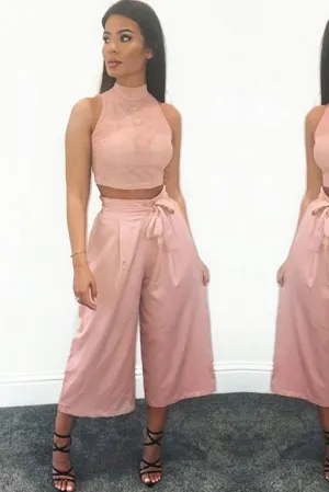 Pink Paper Bag Waist Culottes - Eris