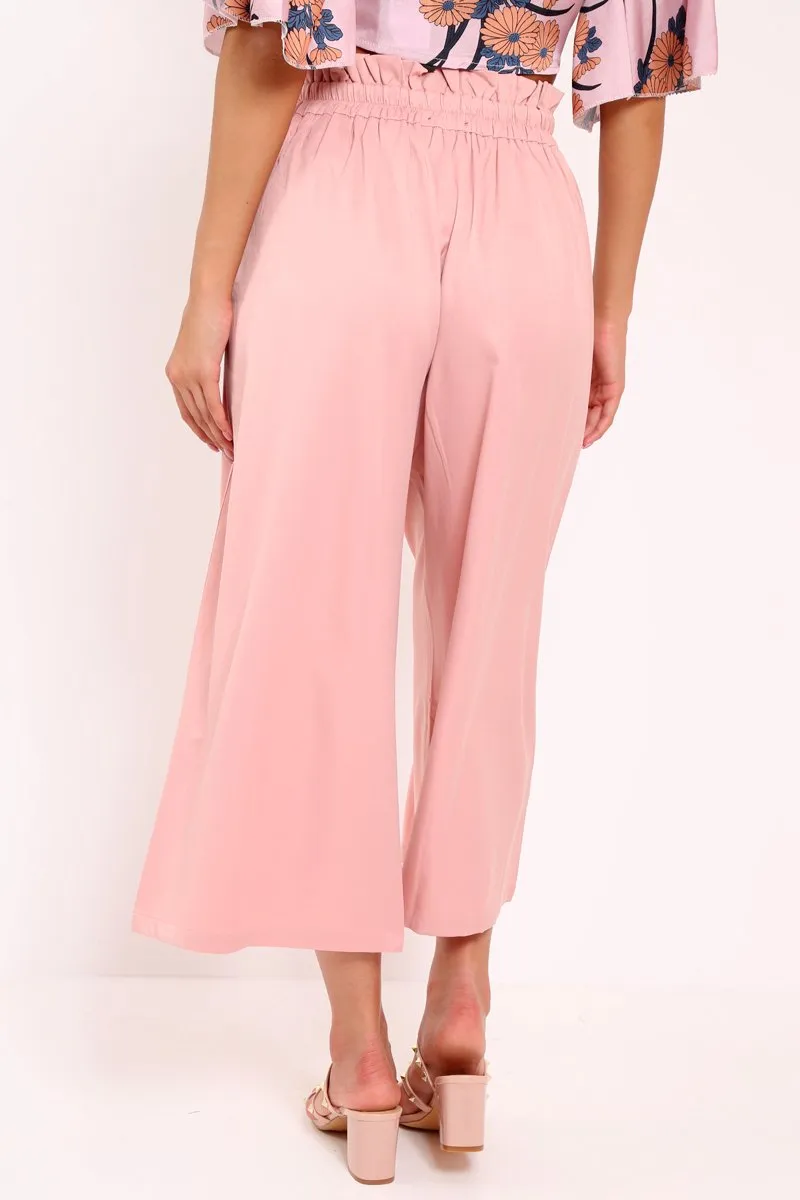 Pink Paper Bag Waist Culottes - Eris