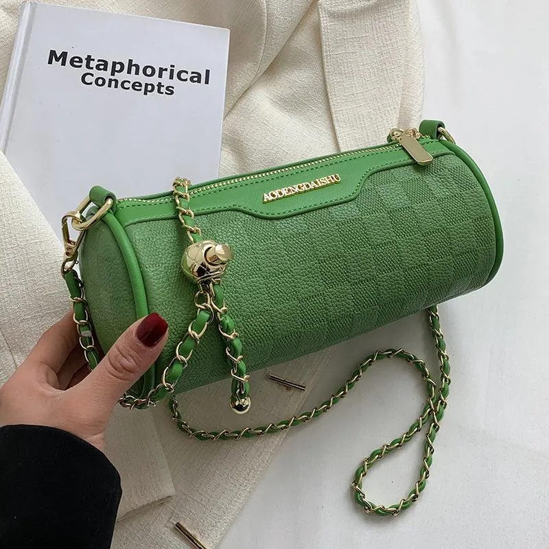 Plaid Crossbody Barrel Bag
