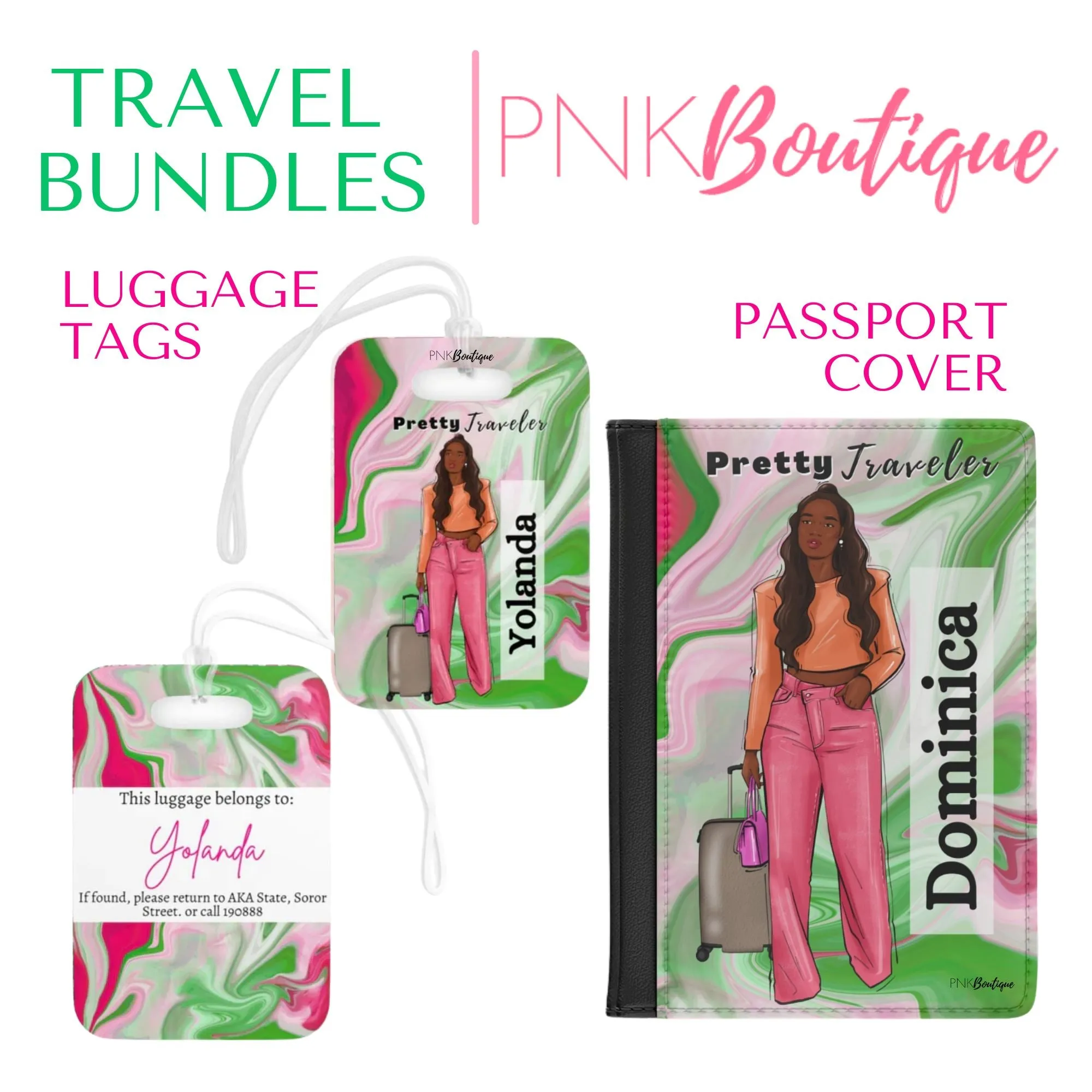 PNK Pink and Green Pretty Traveler Luggage Tags