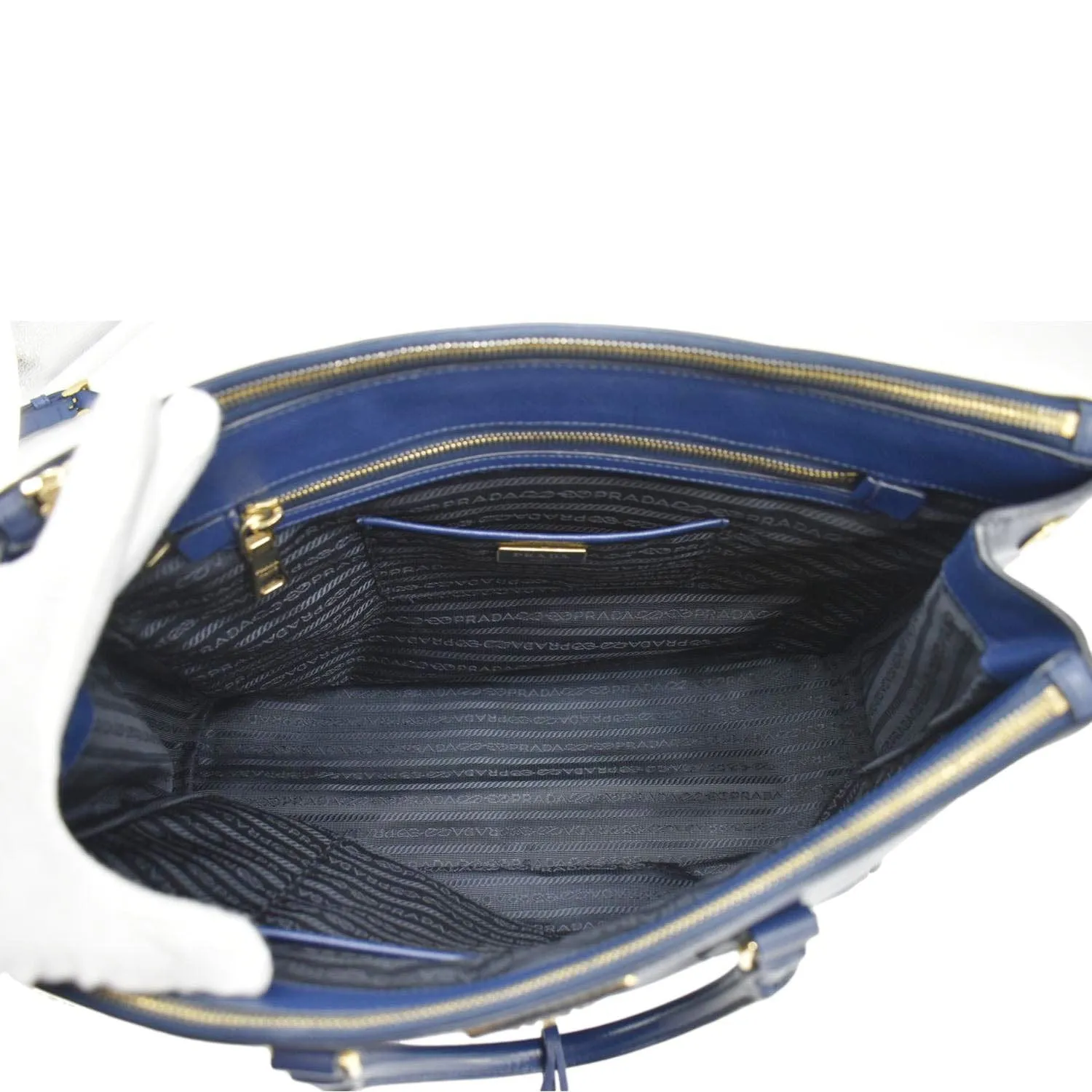 PRADA Galleria Double-Zip Medium Saffiano Leather Tote Bag Blue
