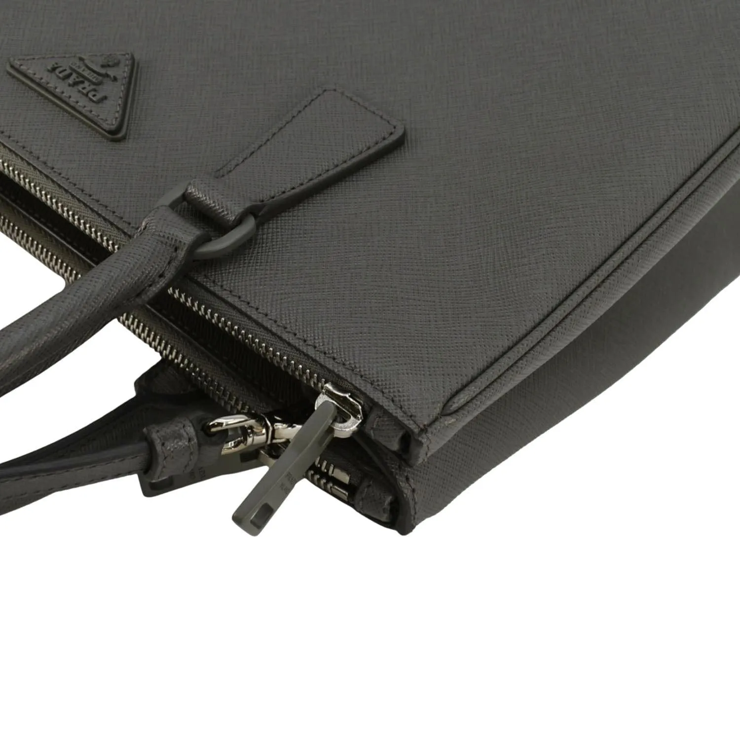 PRADA Galleria Double-Zip Medium Saffiano Leather Tote Bag Gray