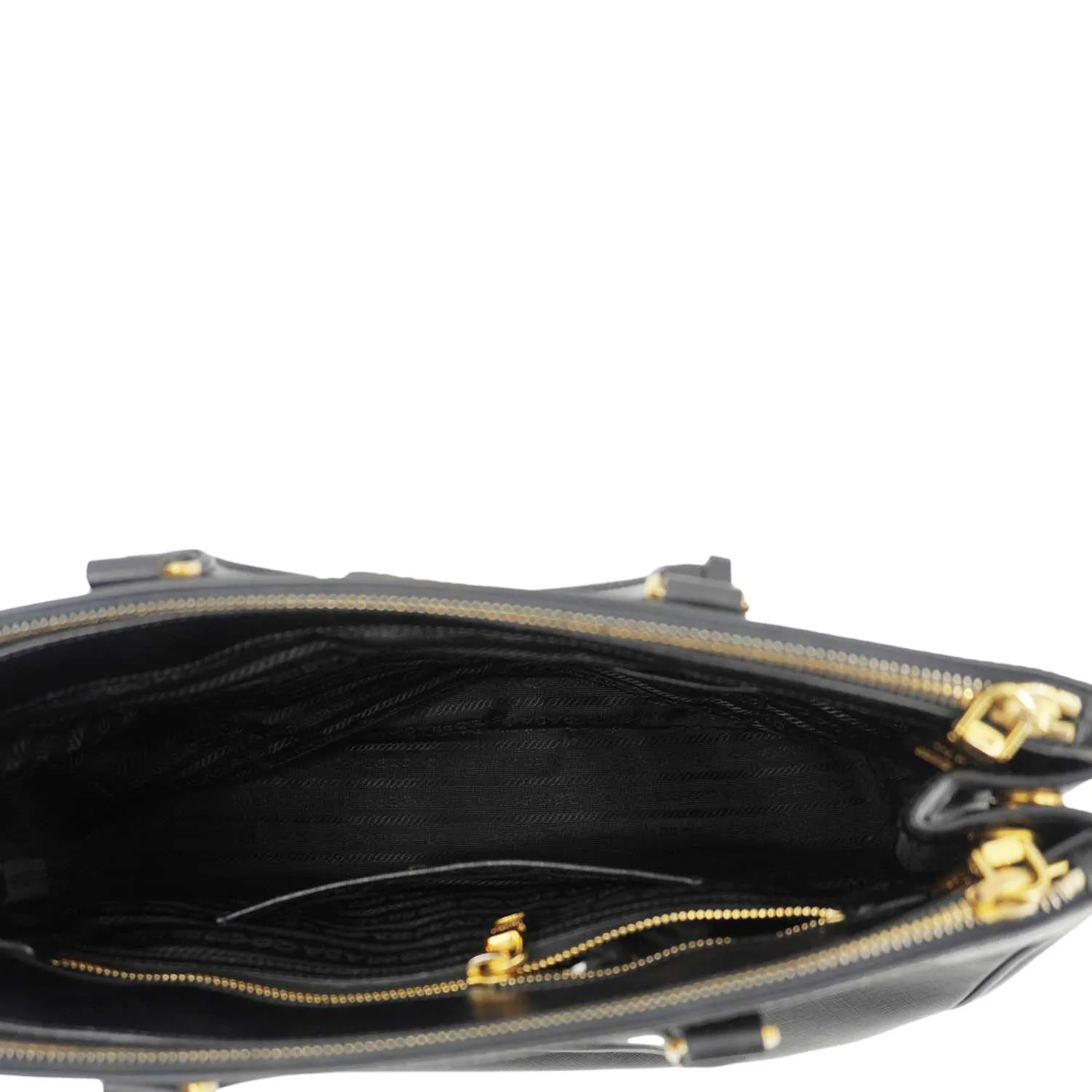 PRADA Galleria Double Zip Saffiano Leather Top Handle Tote Bag Black