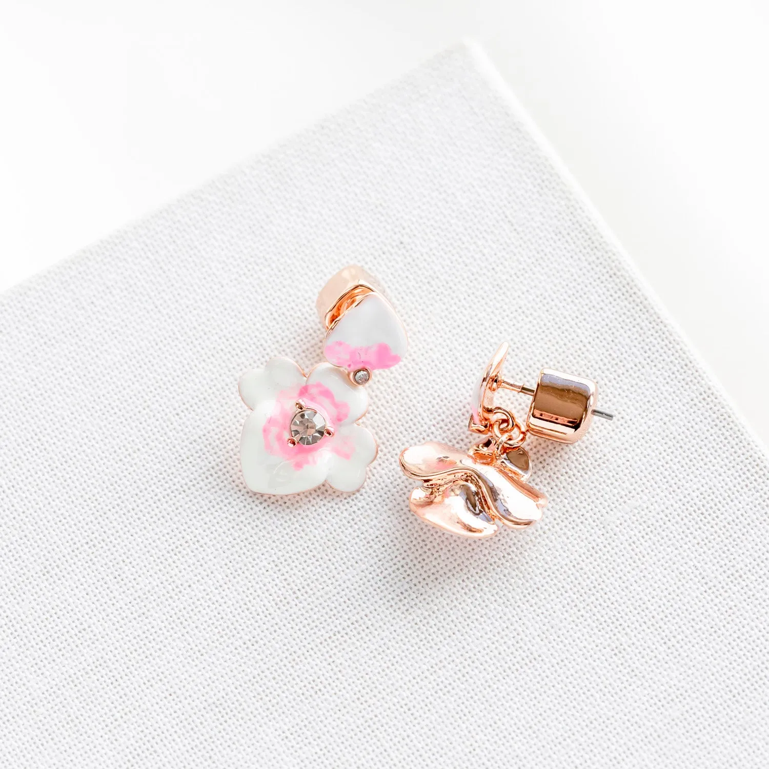 Precious Pansy Enamel Drop Earrings (Pink)