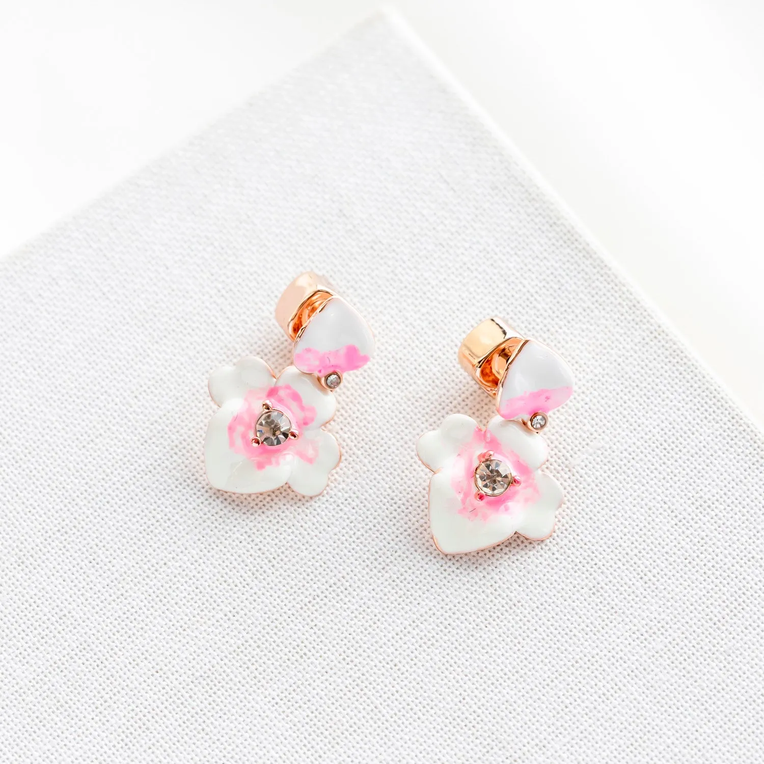 Precious Pansy Enamel Drop Earrings (Pink)
