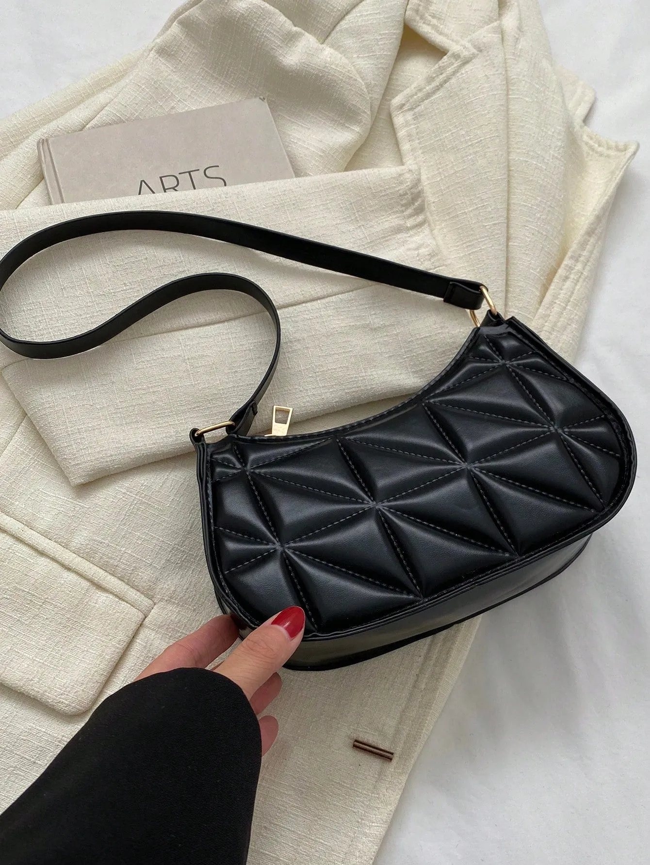Pu Material Plaid Zipper Shoulder Bag