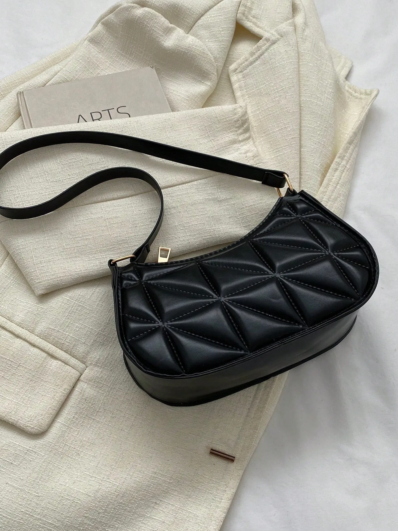 Pu Material Plaid Zipper Shoulder Bag