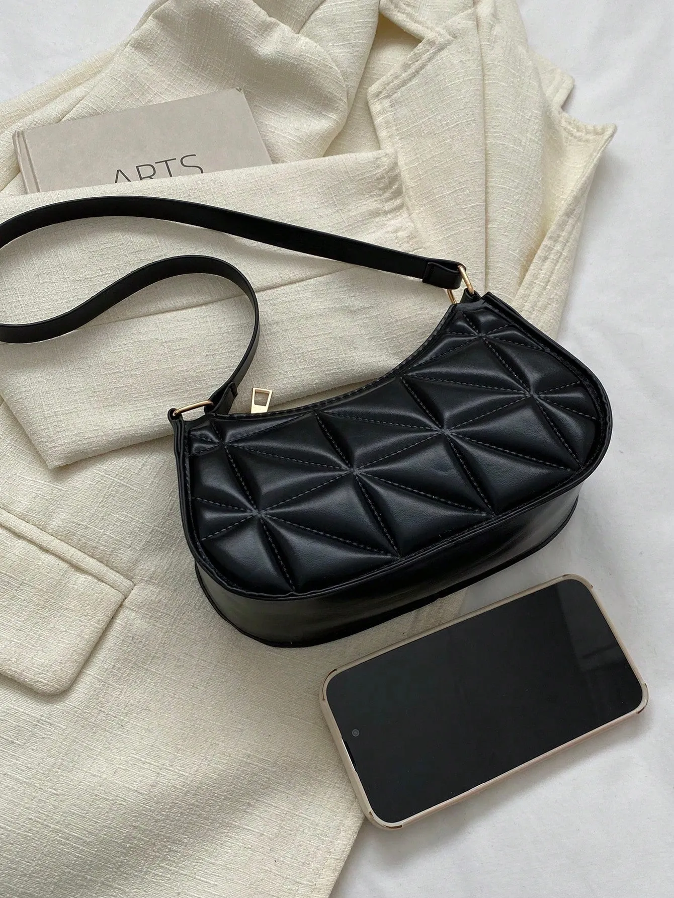 Pu Material Plaid Zipper Shoulder Bag