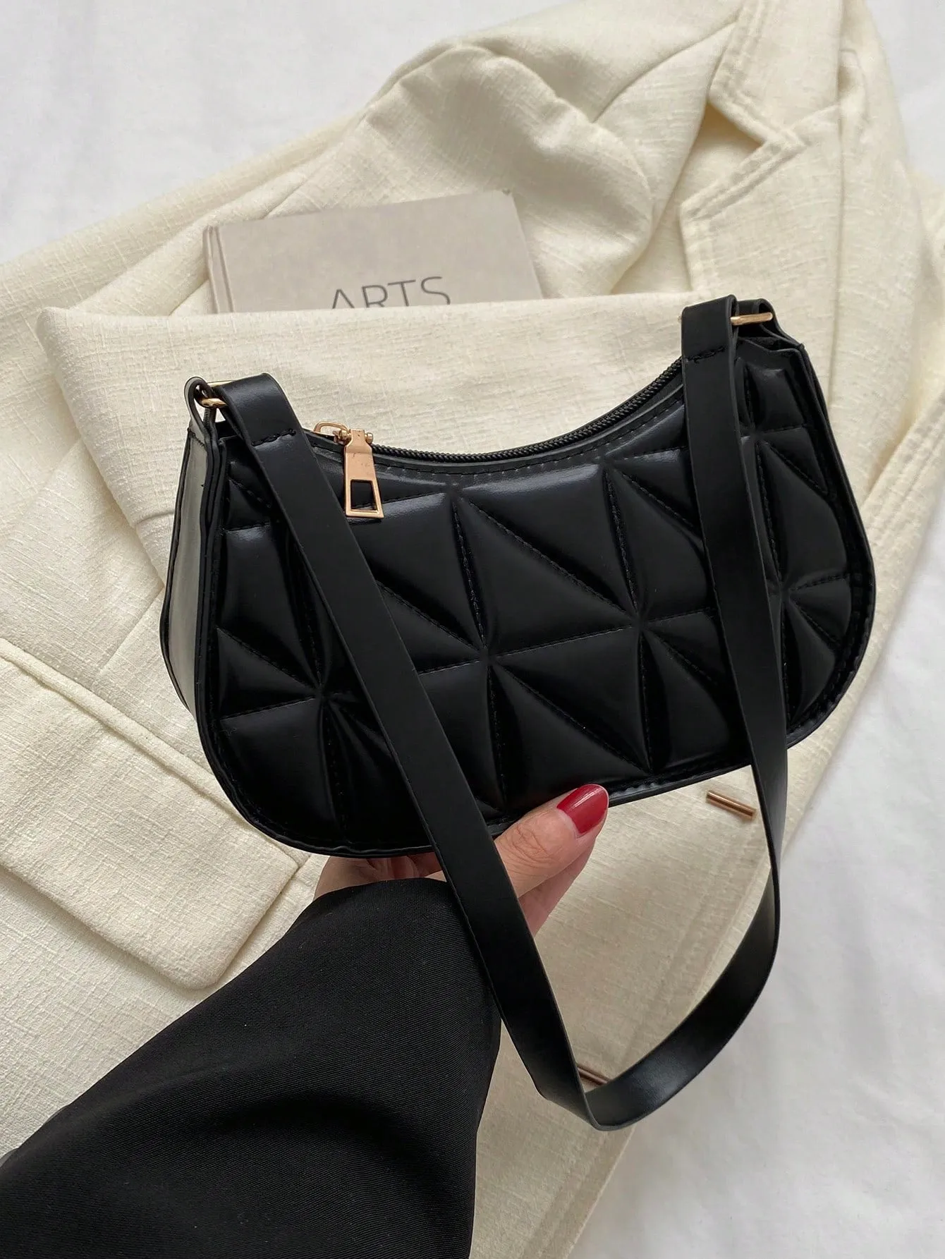 Pu Material Plaid Zipper Shoulder Bag