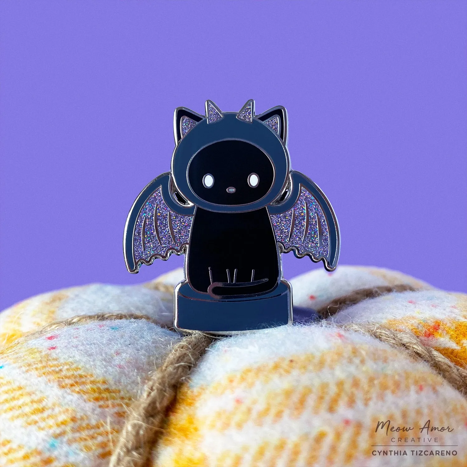 Purple Gargoyle Cat Glitter Enamel Pin
