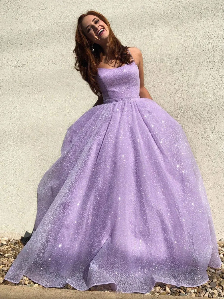 Purple tulle sequin long prom dress, purple tulle evening dress