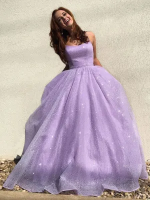 Purple tulle sequin long prom dress, purple tulle evening dress