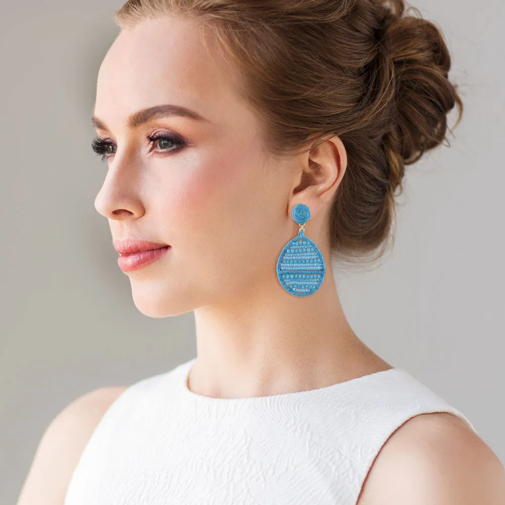 "Jardine" Handmade Woven Crystal Beads Teardrop Earrings