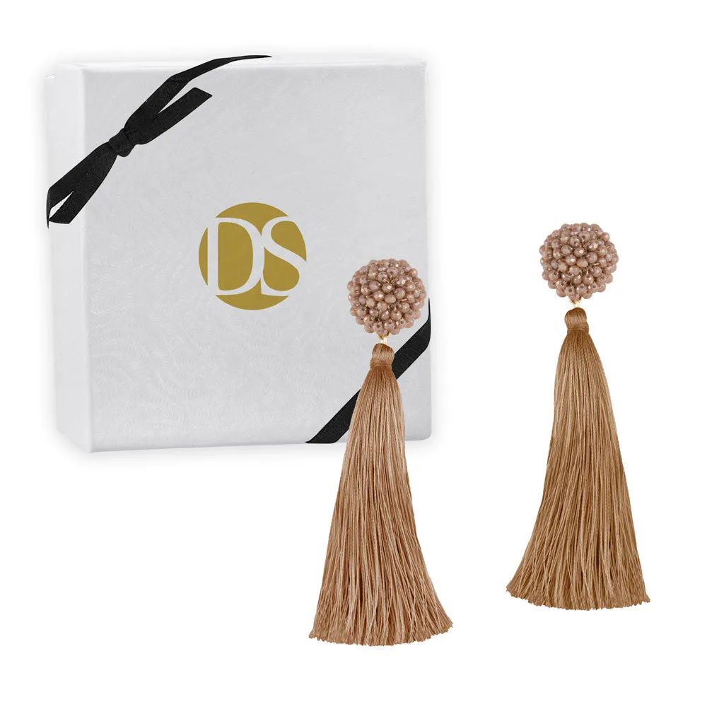 "Time to Bloom" Handcrafted Crochet Faceted Beaded Crystal Tassel Earrings