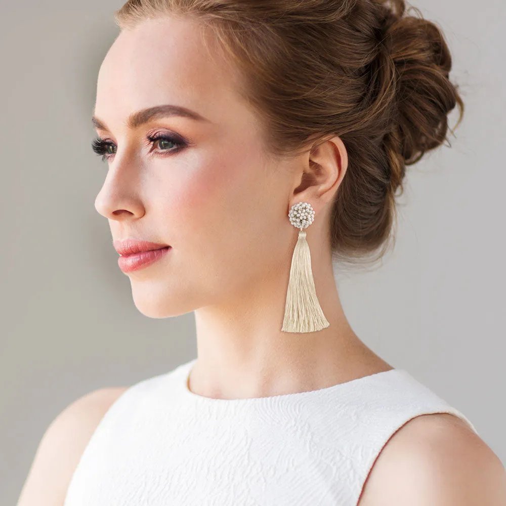 "Time to Bloom" Handcrafted Crochet Faceted Beaded Crystal Tassel Earrings