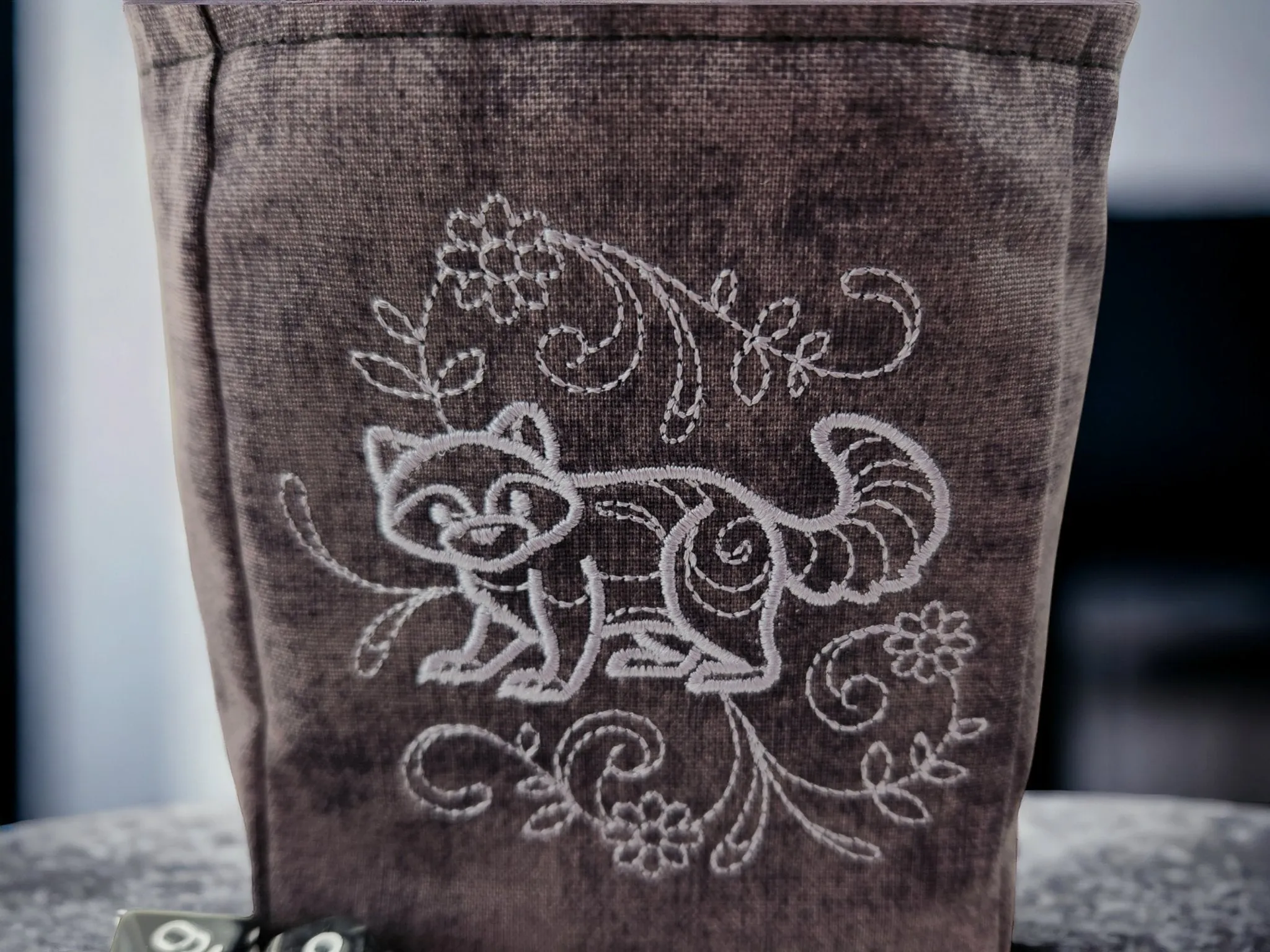 Raccoon and Flower Dice Bag