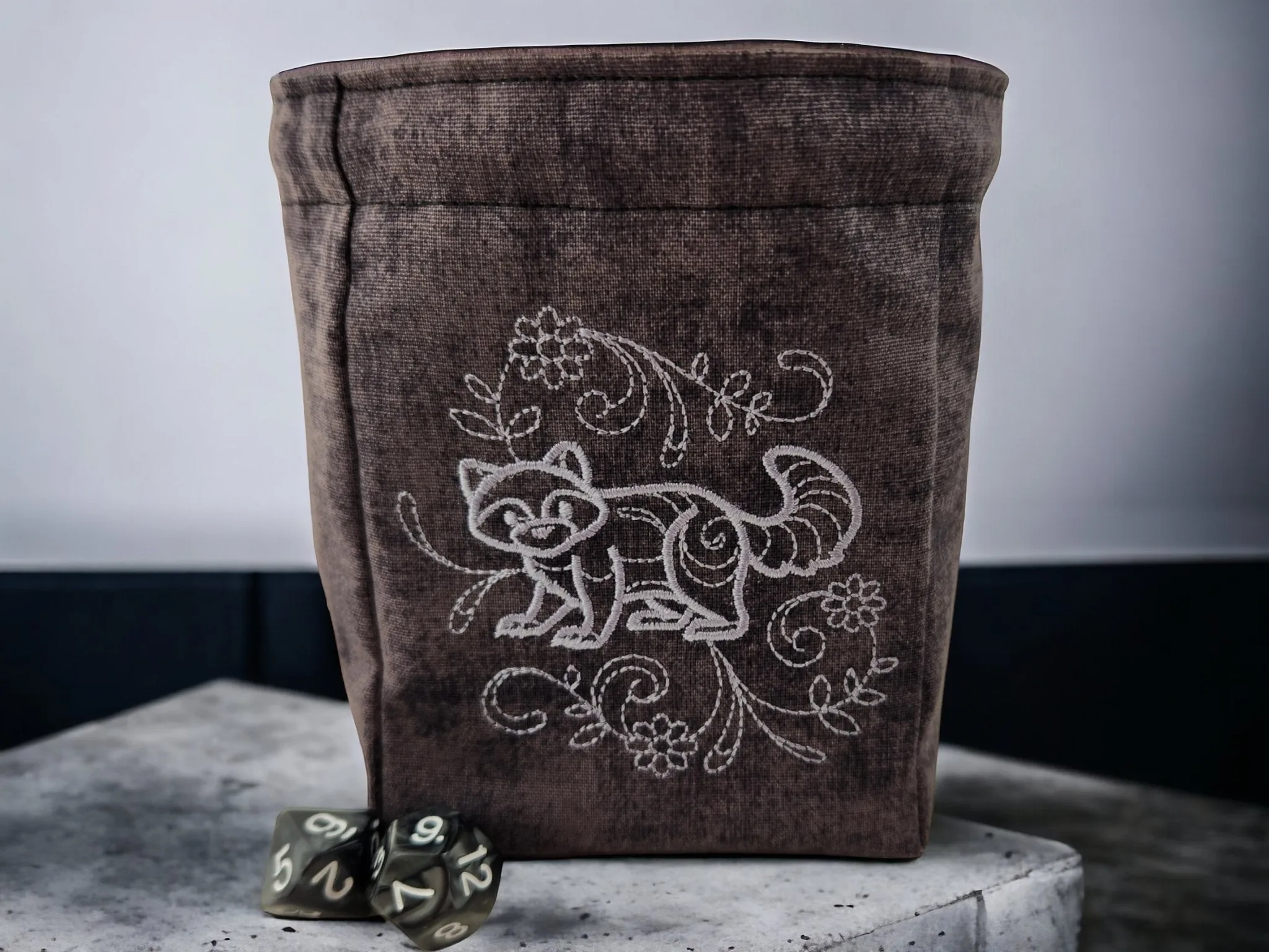 Raccoon and Flower Dice Bag