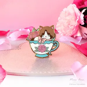 Ragdoll Cat Tea Cup Enamel Pin