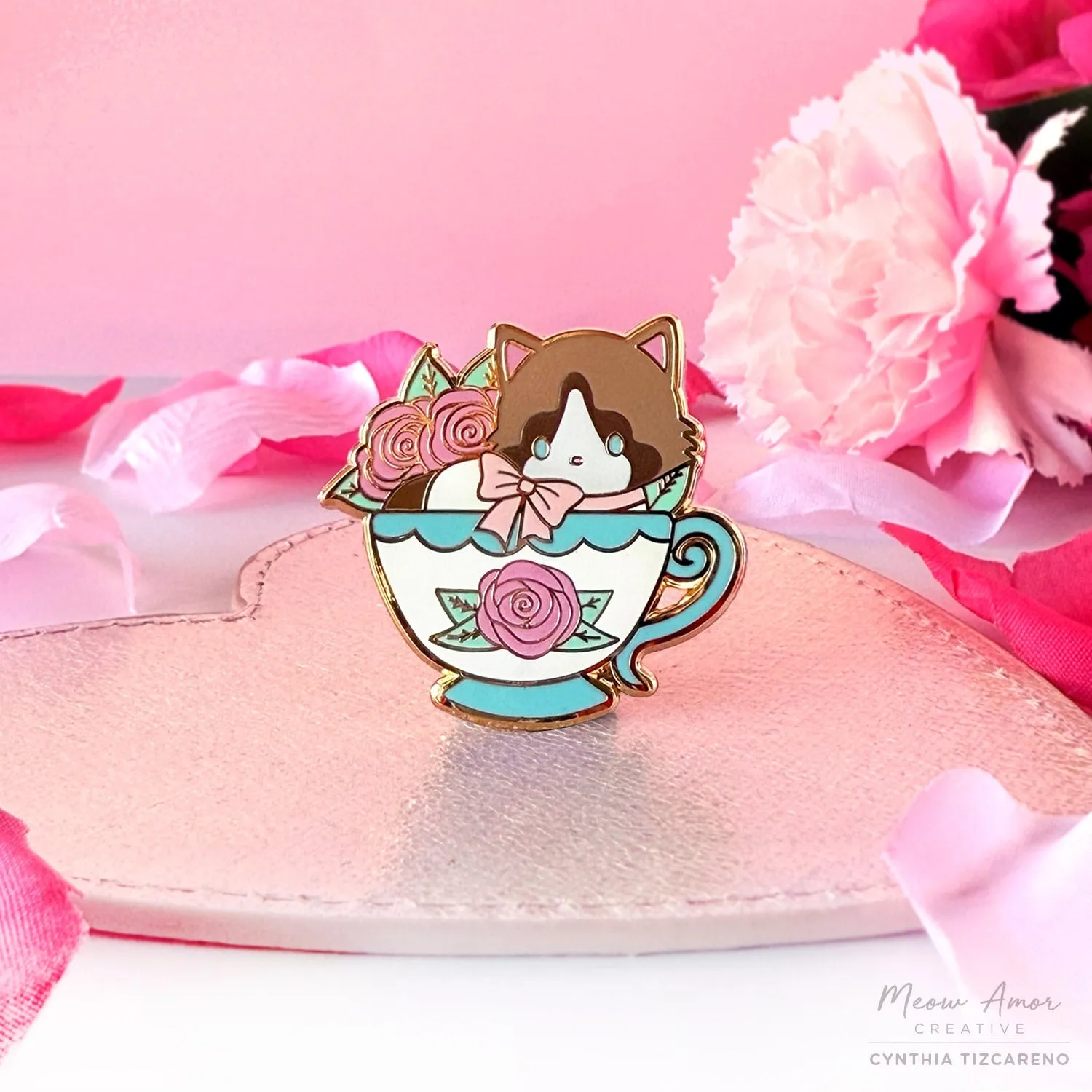 Ragdoll Cat Tea Cup Enamel Pin