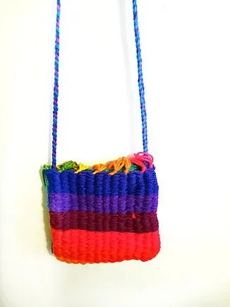 Rainbow Handmade Cross Body Bag with Tassels, Purse, Long Strap Bag, Handcrafted Yarn Bag