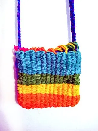 Rainbow Handmade Cross Body Bag with Tassels, Purse, Long Strap Bag, Handcrafted Yarn Bag