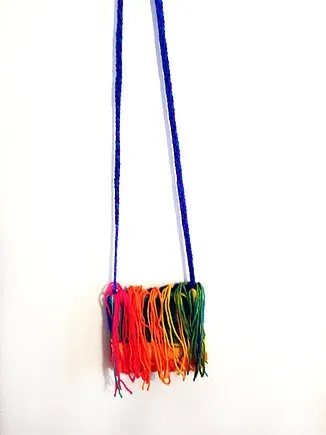 Rainbow Handmade Cross Body Bag with Tassels, Purse, Long Strap Bag, Handcrafted Yarn Bag