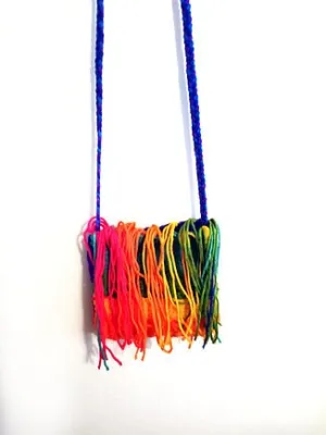 Rainbow Handmade Cross Body Bag with Tassels, Purse, Long Strap Bag, Handcrafted Yarn Bag