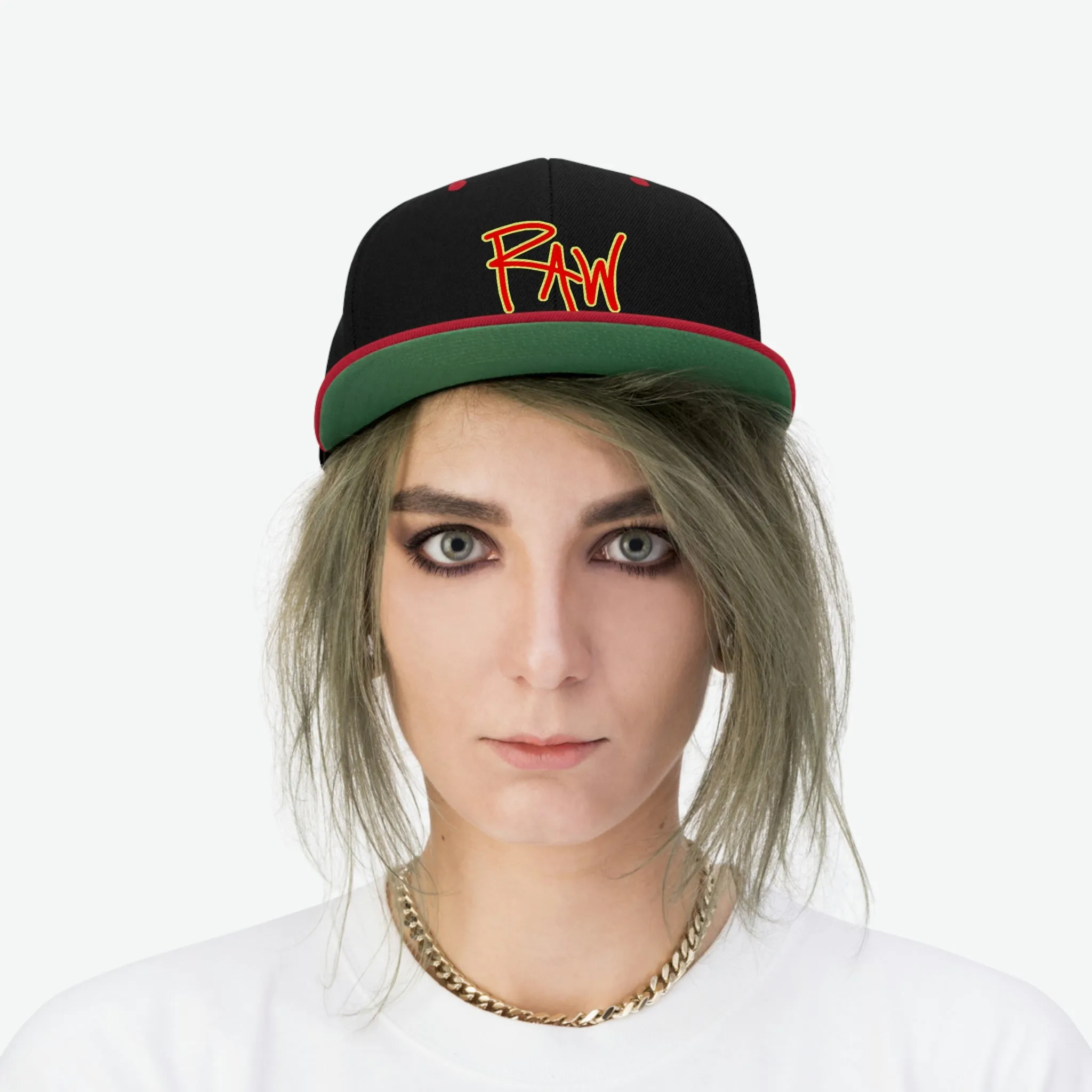 Raw Sushi "RAW" Flat Bill Hat blk/red/volt