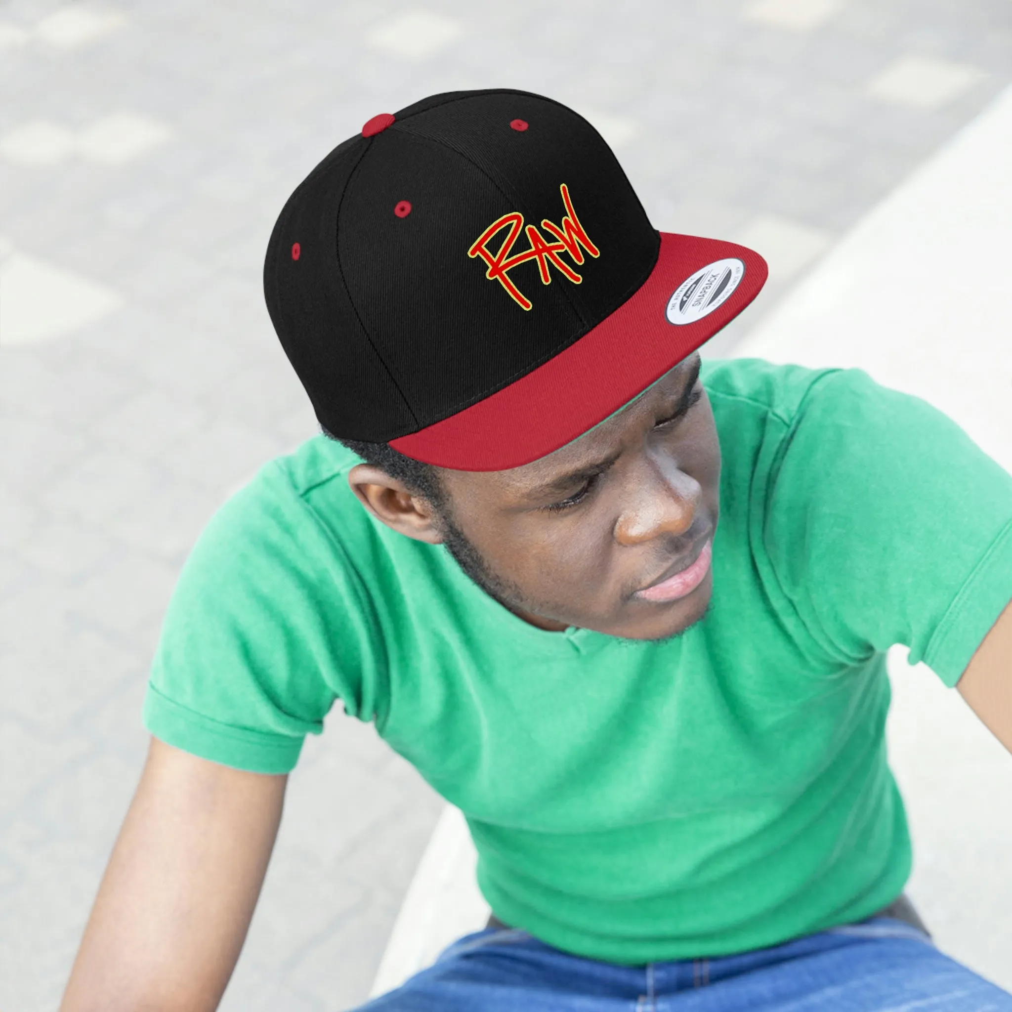 Raw Sushi "RAW" Flat Bill Hat blk/red/volt