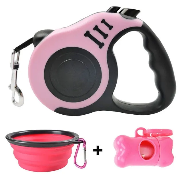 Retractable Dog Leash w/ Waste Bag Dispenser and Bags   Dog Bowl