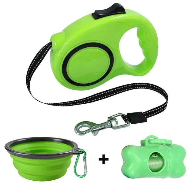Retractable Dog Leash w/ Waste Bag Dispenser and Bags   Dog Bowl