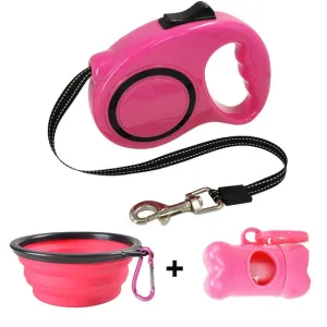 Retractable Dog Leash w/ Waste Bag Dispenser and Bags   Dog Bowl