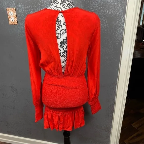 Revolve Winter Muse JASMINE Mini Dress lantern sleeve hot red dress. Valentines