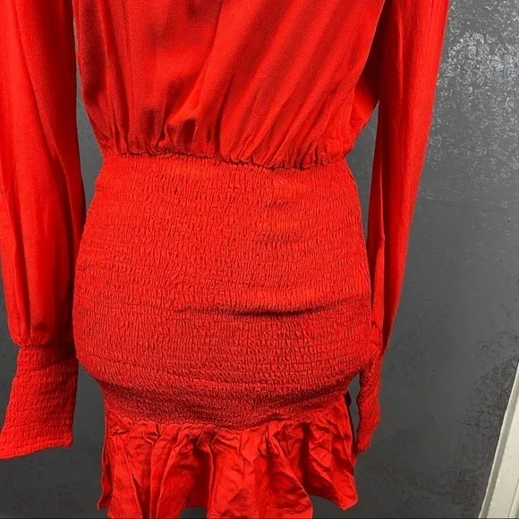 Revolve Winter Muse JASMINE Mini Dress lantern sleeve hot red dress. Valentines