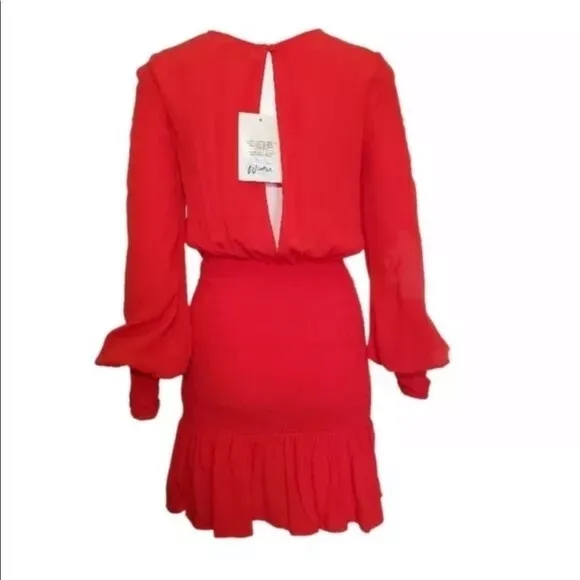 Revolve Winter Muse JASMINE Mini Dress lantern sleeve hot red dress. Valentines