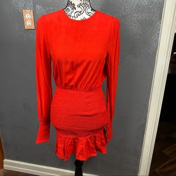 Revolve Winter Muse JASMINE Mini Dress lantern sleeve hot red dress. Valentines