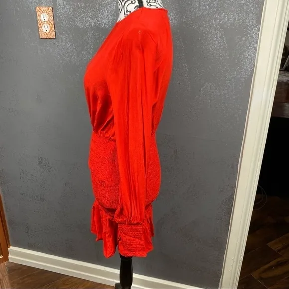 Revolve Winter Muse JASMINE Mini Dress lantern sleeve hot red dress. Valentines