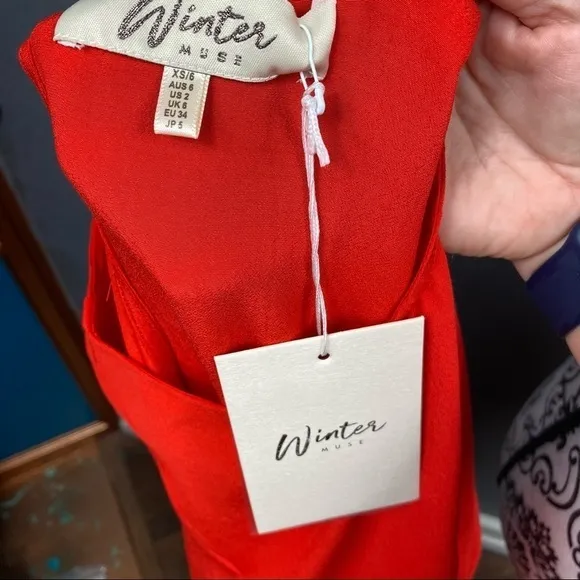 Revolve Winter Muse JASMINE Mini Dress lantern sleeve hot red dress. Valentines
