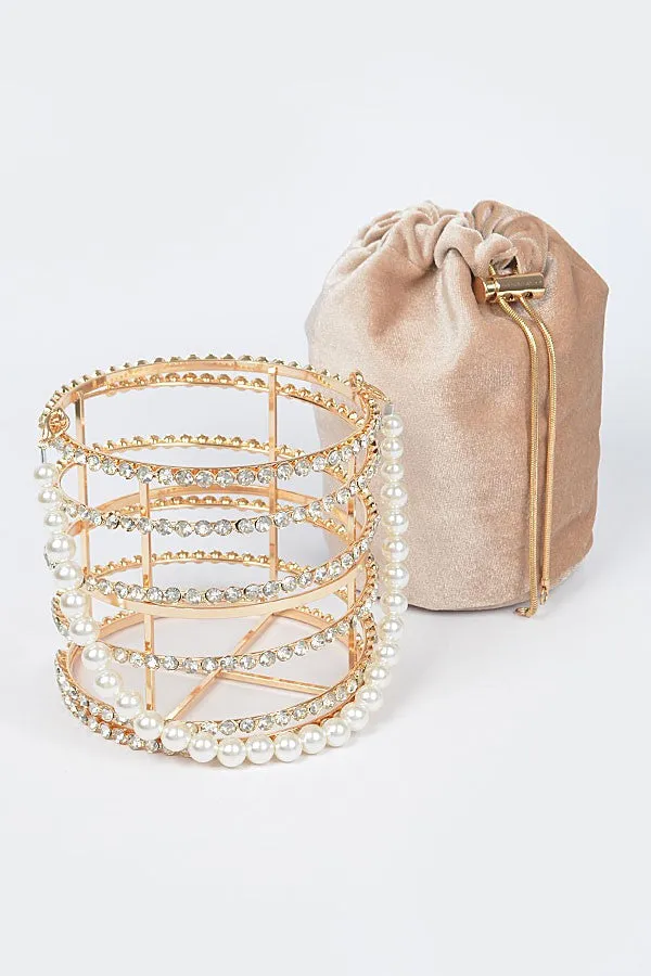 Rhinestone Pearl Tube Bag- Nude