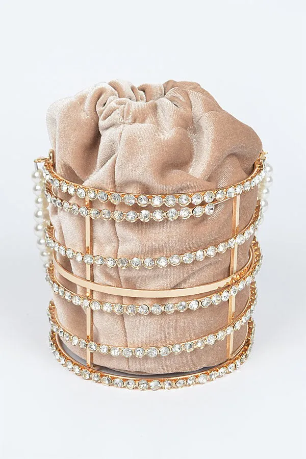 Rhinestone Pearl Tube Bag- Nude
