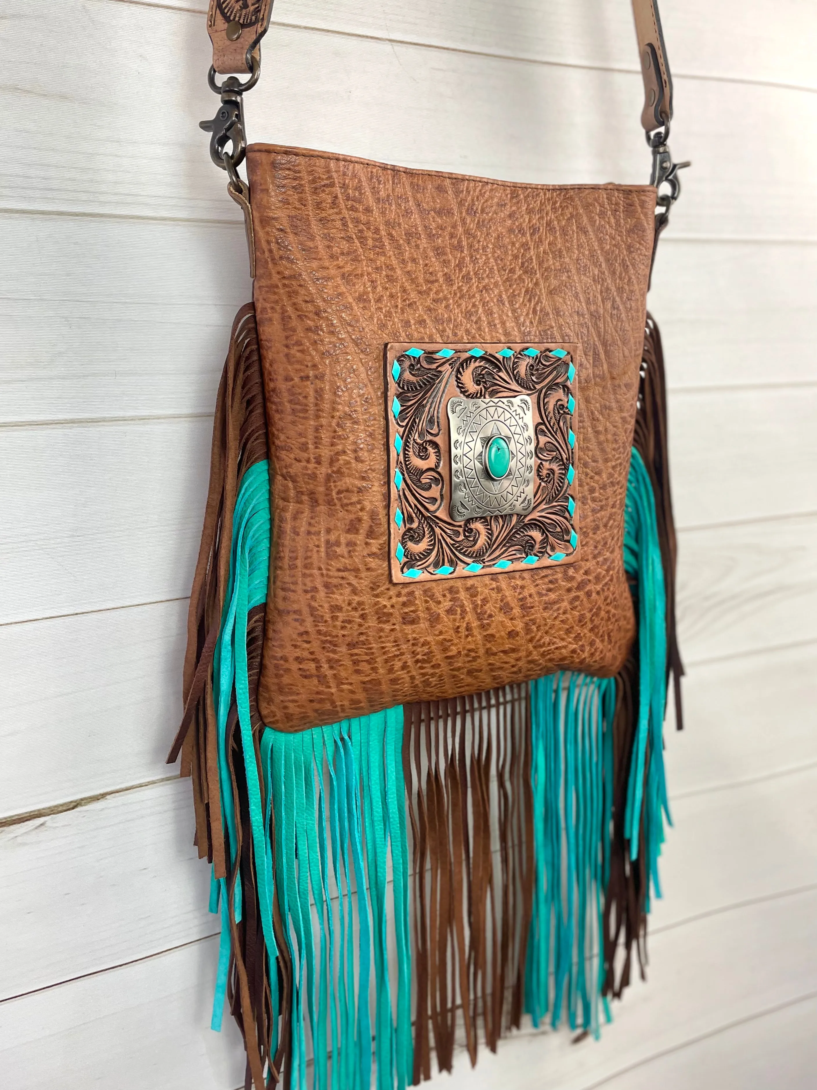 Rodeo Brown and Turquoise Fringe Bag