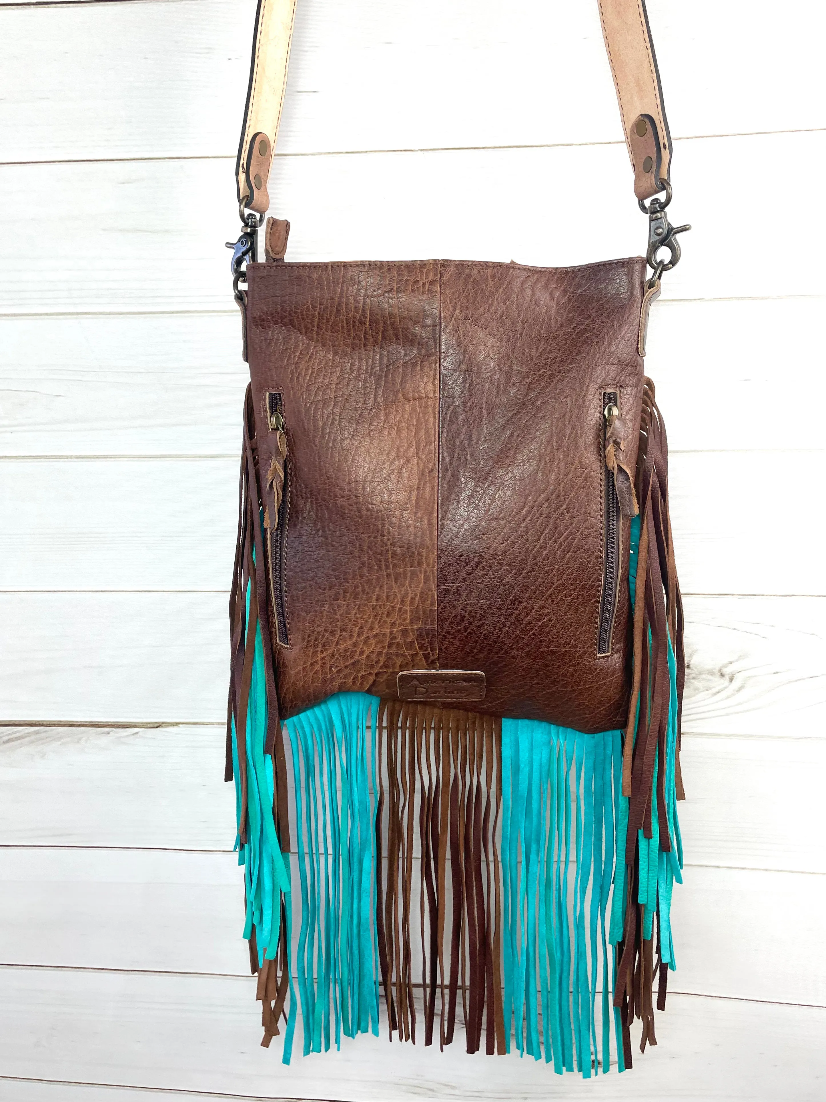 Rodeo Brown and Turquoise Fringe Bag