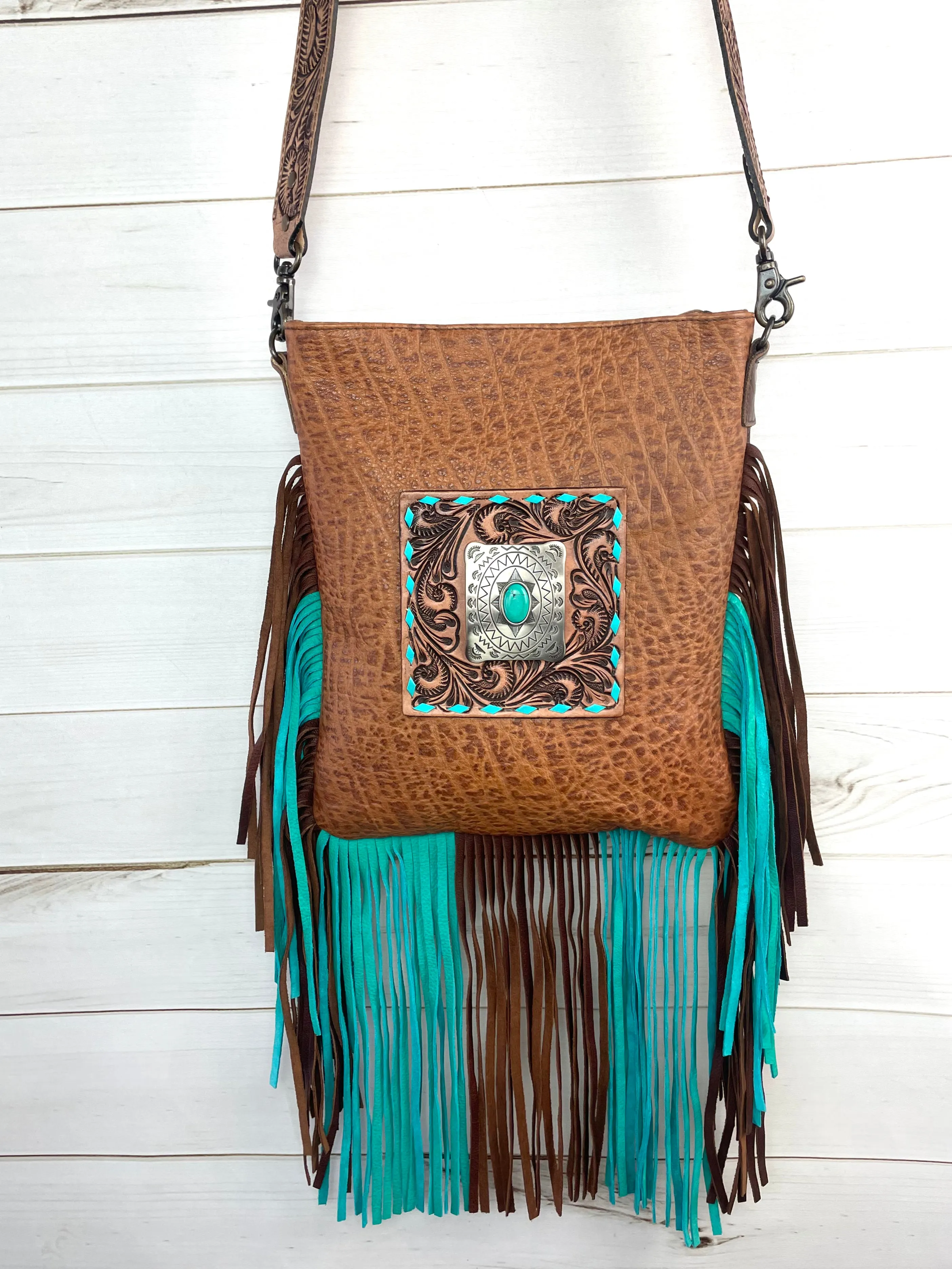 Rodeo Brown and Turquoise Fringe Bag